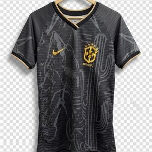 Nike Brasil Soccer Jersey Black and Gold Size M CBF 5 Stars